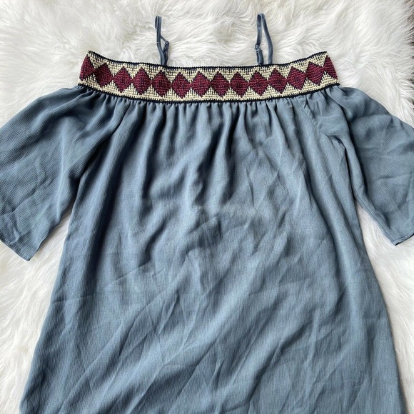 Maurice's Blue Hippie Dress Off Shoulder Boho Bell Sleeve Womens Sz L Festival - Picture 2 of 10